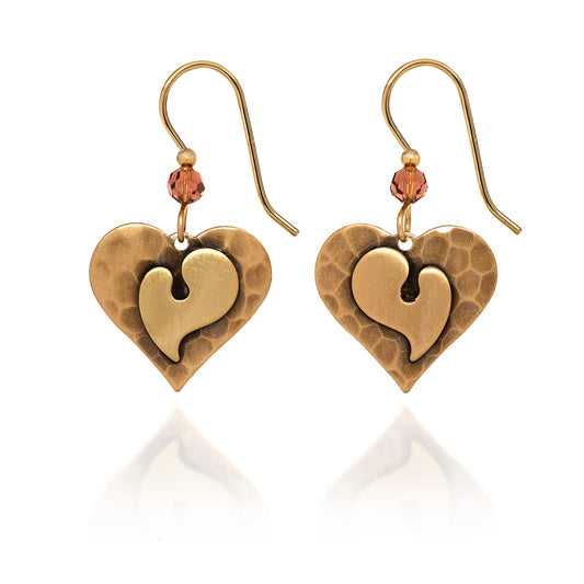 Silver Forest Earring Gold Embossed Hearts