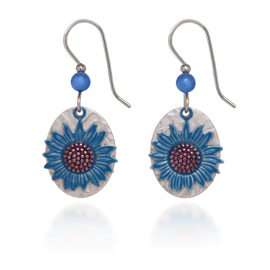Silver Forest Earring Blue Sunflower