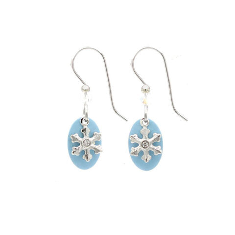 Silver Forest Blue Snowflake Earrings