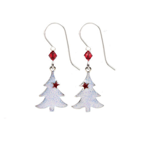 Silver Forest White Christmas Tree Earrings