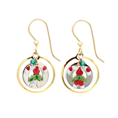Silver Forest Candy Canes Circle Earrings