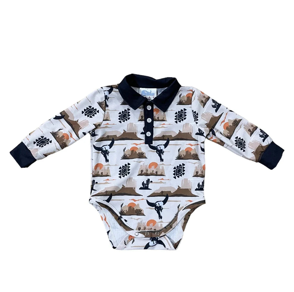 Shea Baby Desert Sky LS Polo Onesie