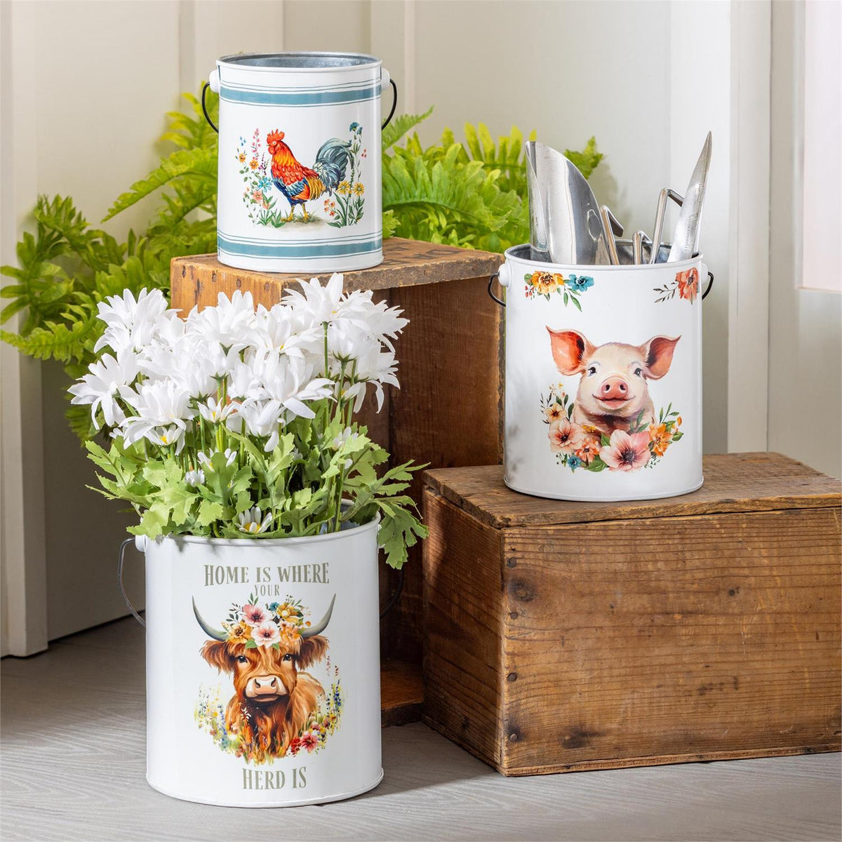 Evergreen Petal & Plow Planter Metal Bucket Planter Large