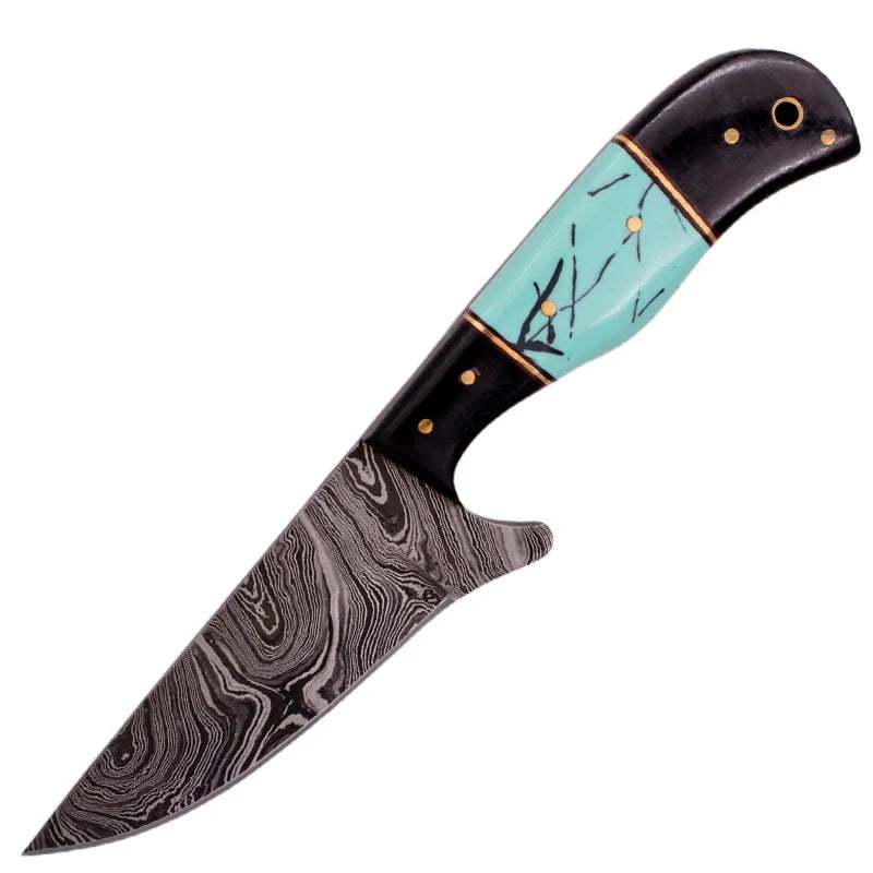 Red Deer 9" Full Tang Damascus Black Bone Handle