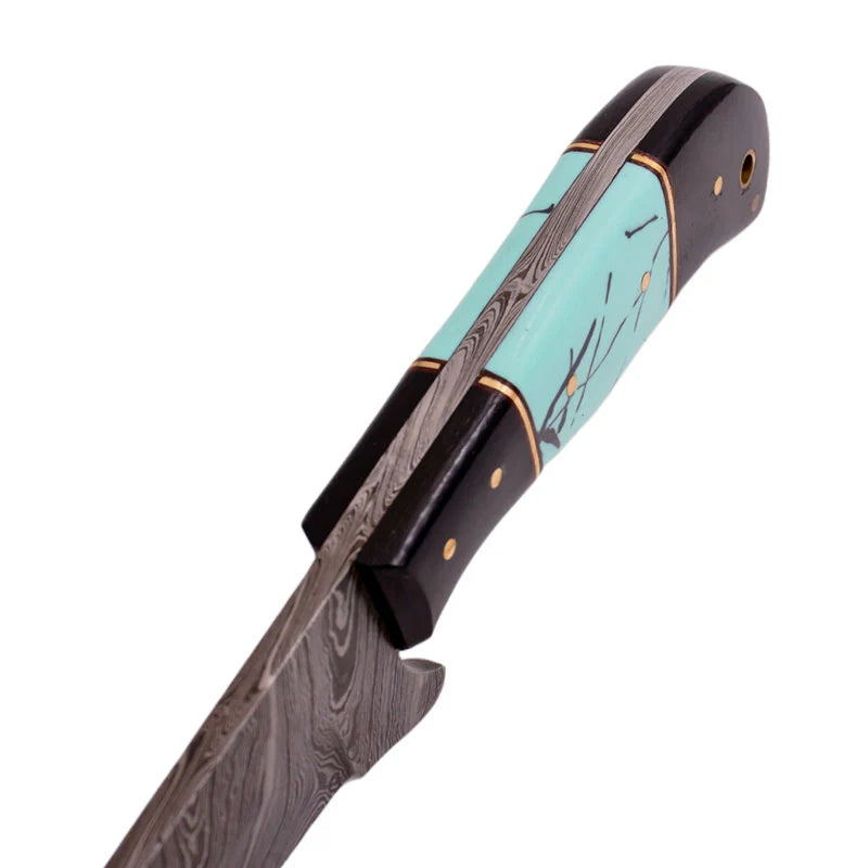Red Deer 9" Full Tang Damascus Black Bone Handle