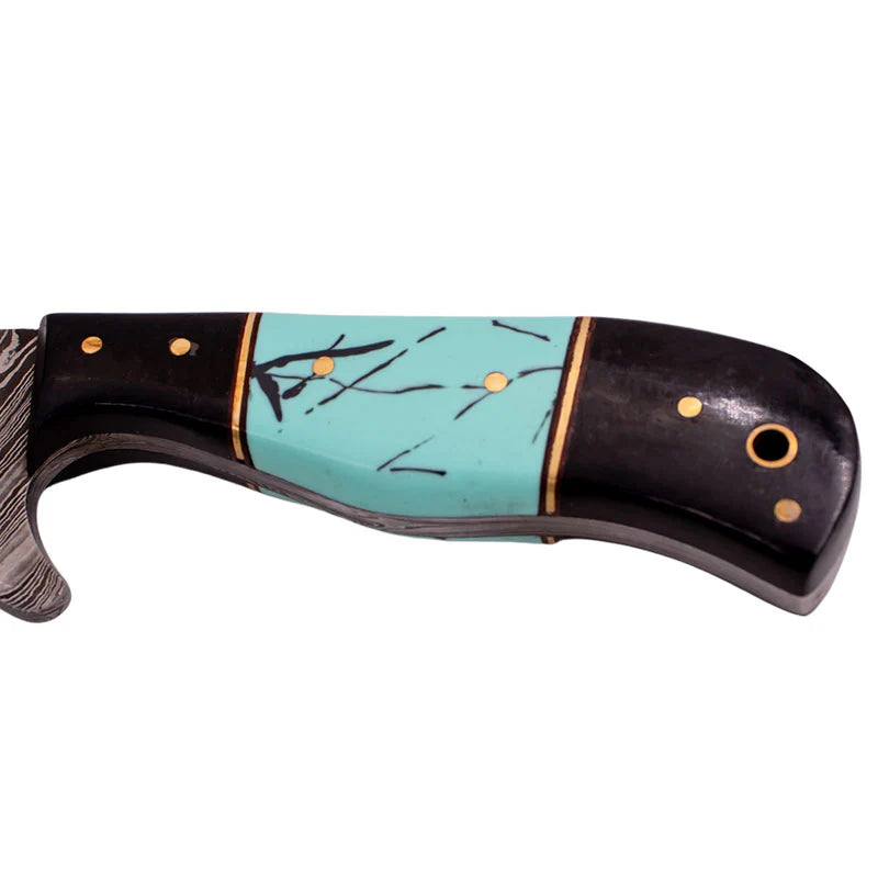 Red Deer 9" Full Tang Damascus Black Bone Handle