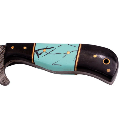 Red Deer 9" Full Tang Damascus Black Bone Handle
