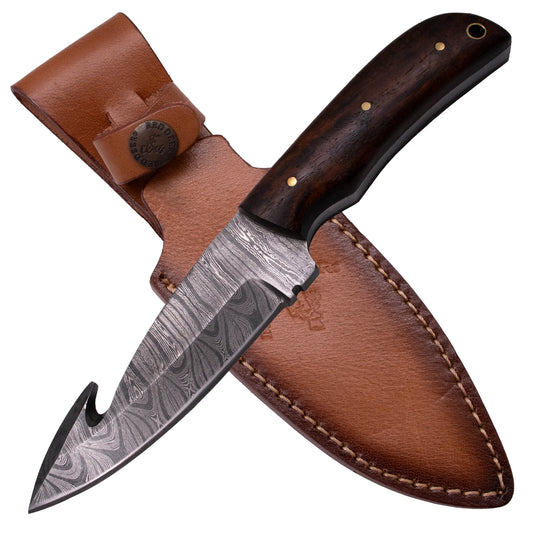 Red Deer 8.5" Gut Hook Damascus Knife