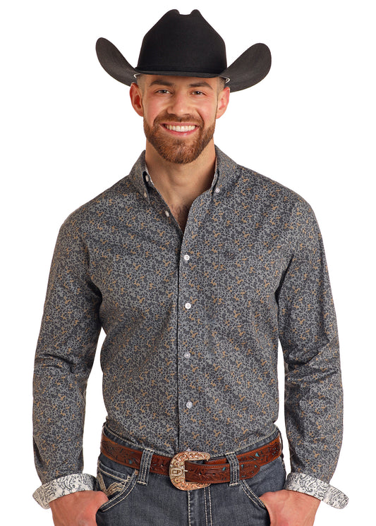 Panhandle Slim Floral Paisley Print Long Sleeve Shirt Charcoal