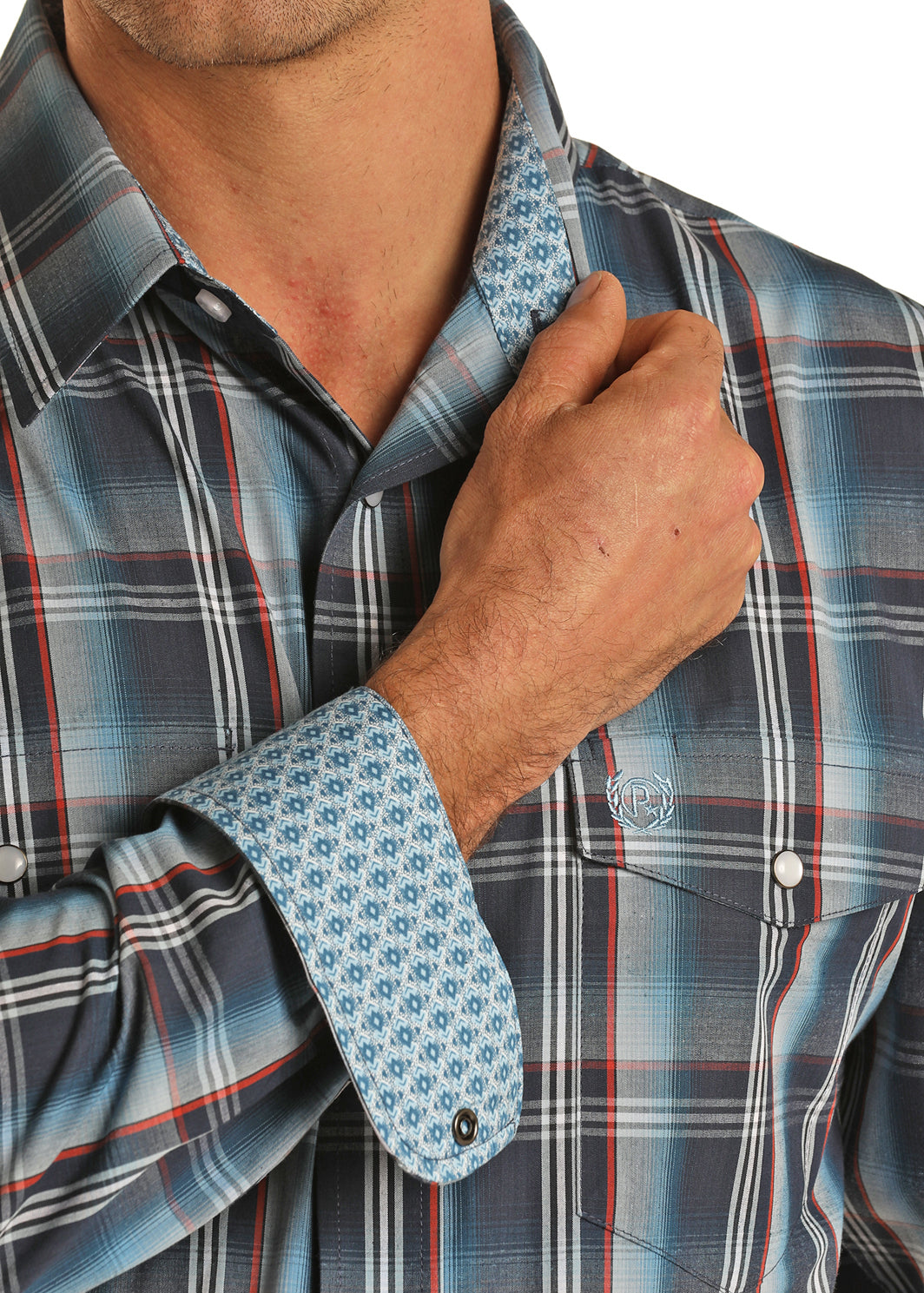 Panhandle Long Sleeve Plaid Snap Blue