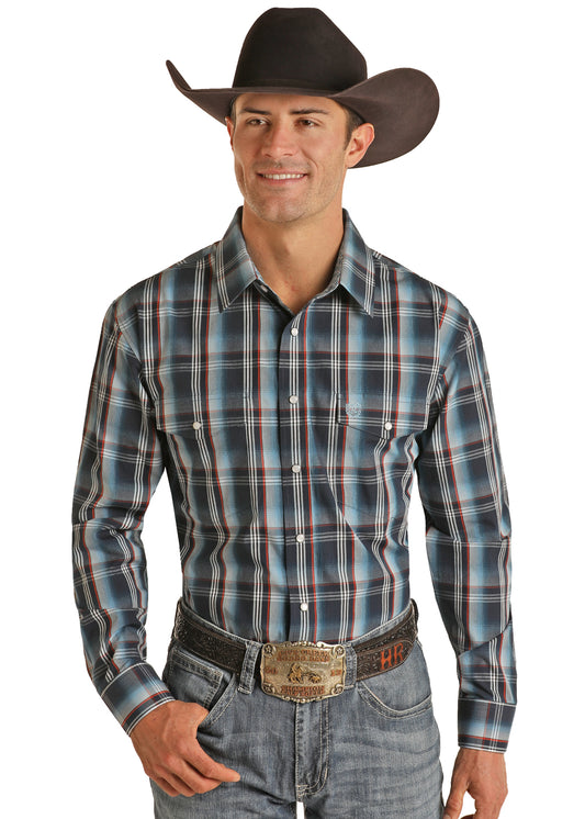 Panhandle Long Sleeve Plaid Snap Blue