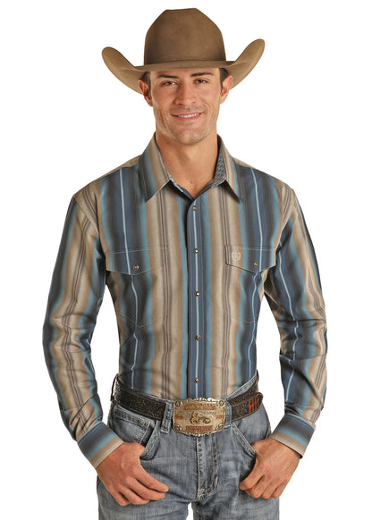 Panhandle Vertical Tan/Blue Striped Shirt