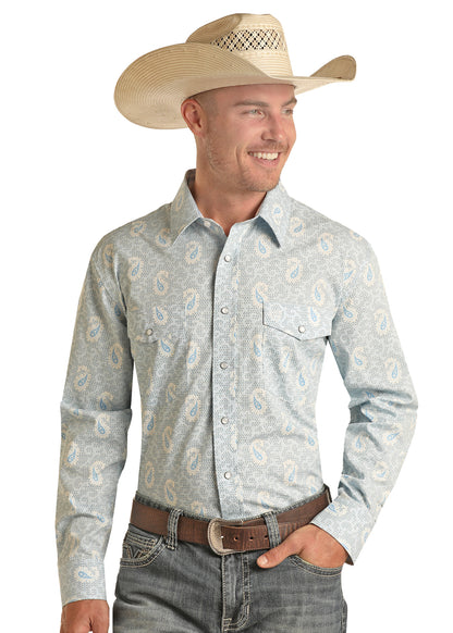 Rock & Roll Baby Blue Long Sleeve Snap Shirt