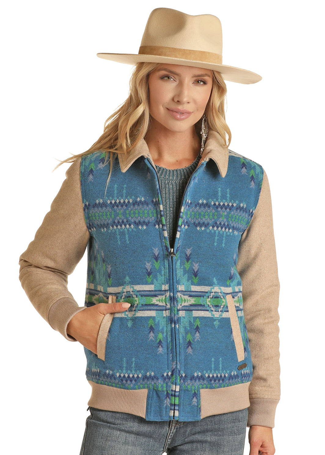 Powder River Bomber Aztec Coat Royal Blue