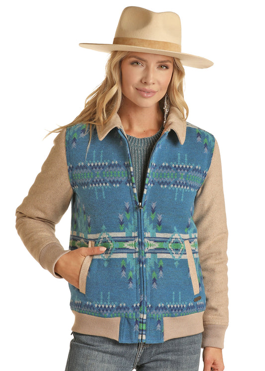Powder River Bomber Aztec Coat Royal Blue