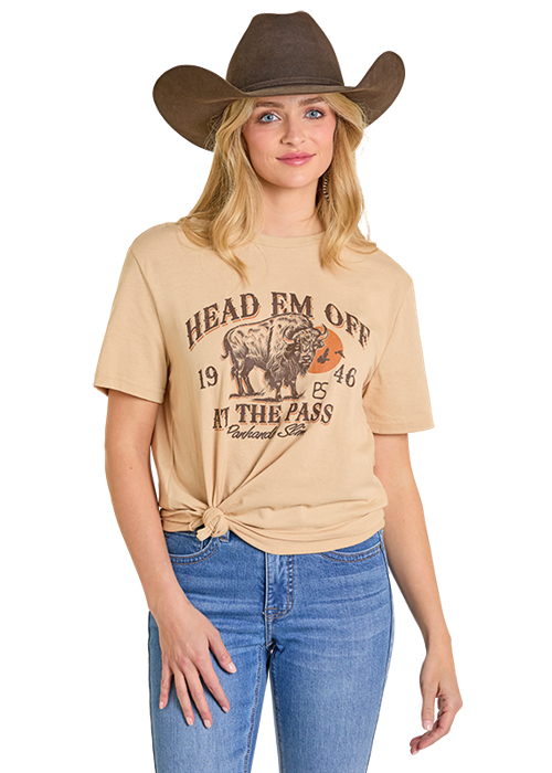 Rock & Roll Head Em' Off Graphic Tee Khaki
