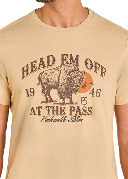 Rock & Roll Head Em' Off Graphic Tee Khaki