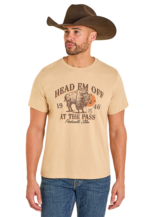 Rock & Roll Head Em' Off Graphic Tee Khaki