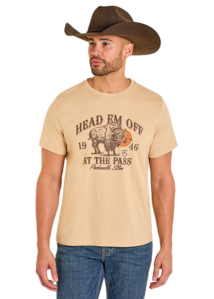 Rock & Roll Head Em' Off Graphic Tee Khaki