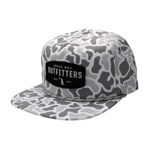 Local Boy Perforated Flat Brim Woven Patch Hat White Localflage