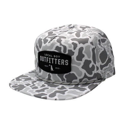 Local Boy Perforated Flat Brim Woven Patch Hat White Localflage