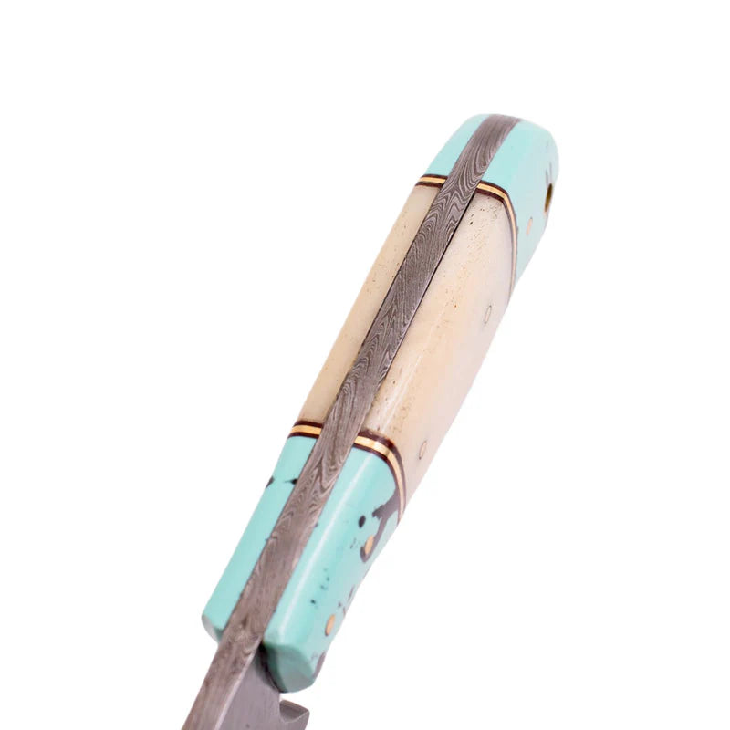 Red Deer 9" Full Tang Damascus Turquoise Bone Handle