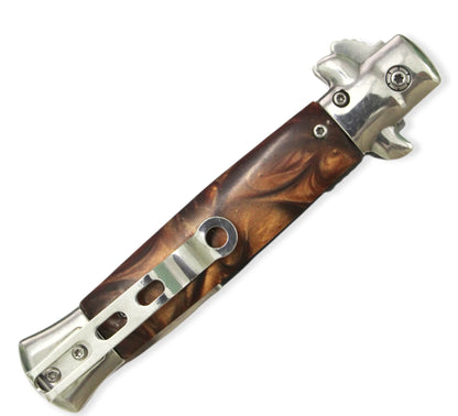 Tiger USA Folding Knife Brown Pearl Handle