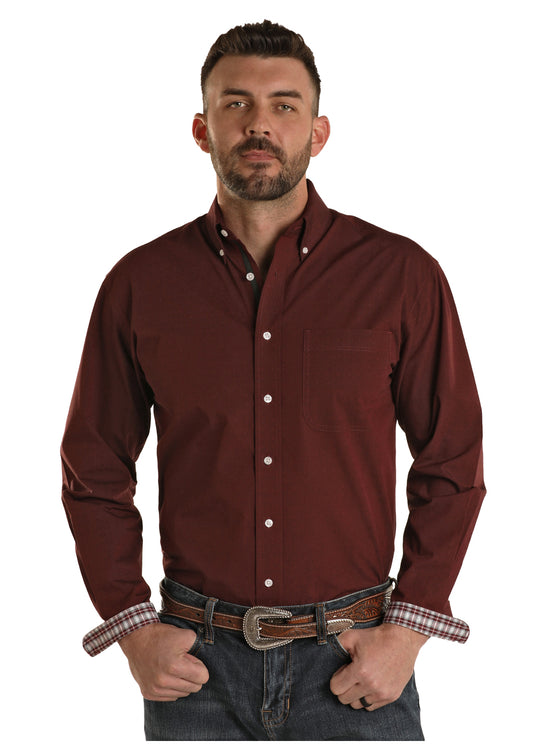 Panhandle Solid Long Sleeve Button Maroon