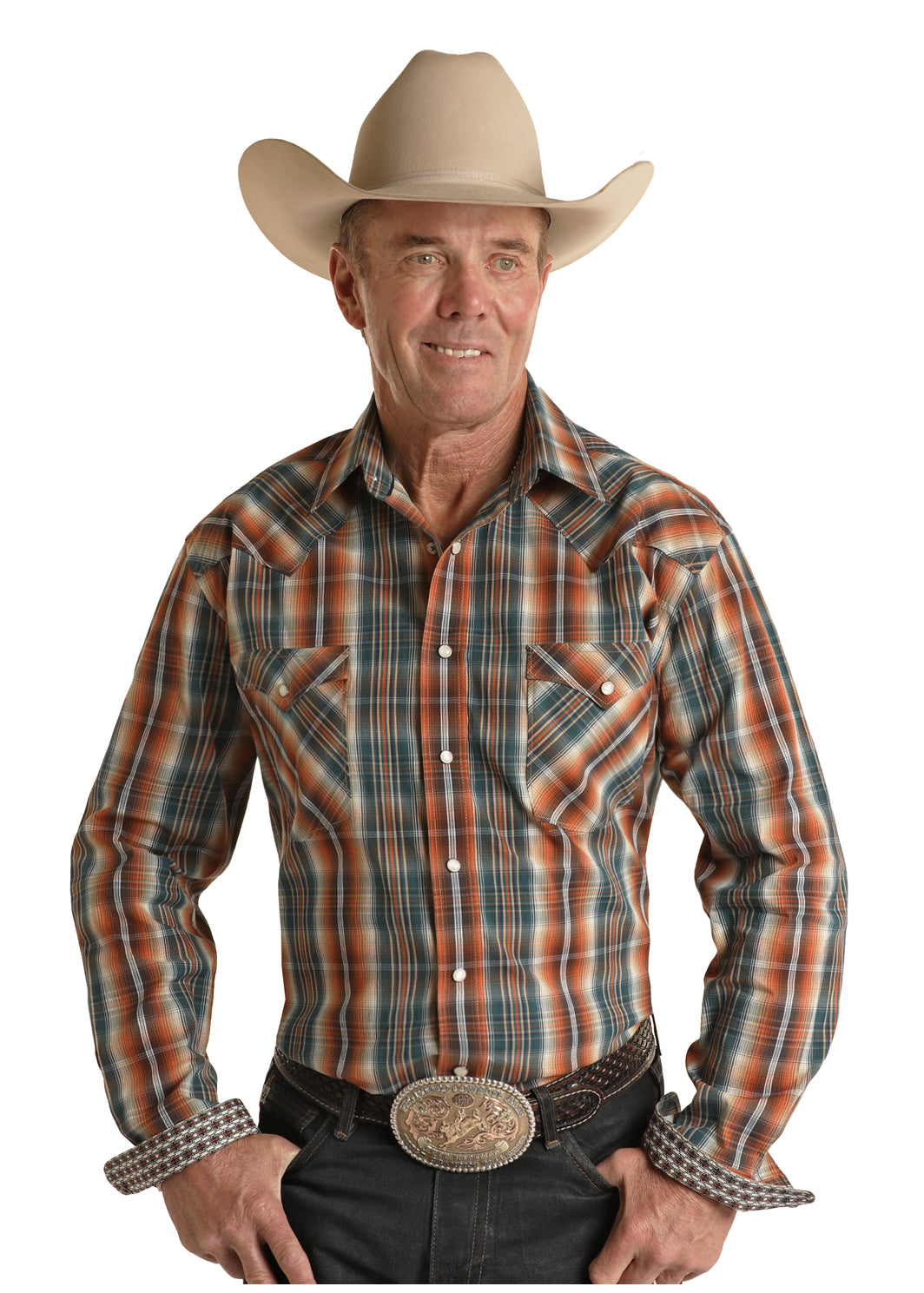 Rock & Roll Rust Plaid Long Sleeve Snap