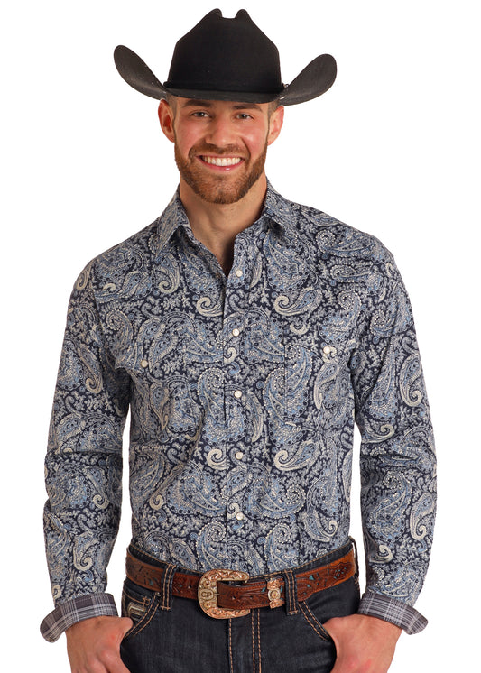 Rock & Roll Navy Print Snap