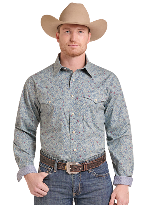 Panhandle Slim Long Sleeve 2 Pocket Snap Stillwater Print