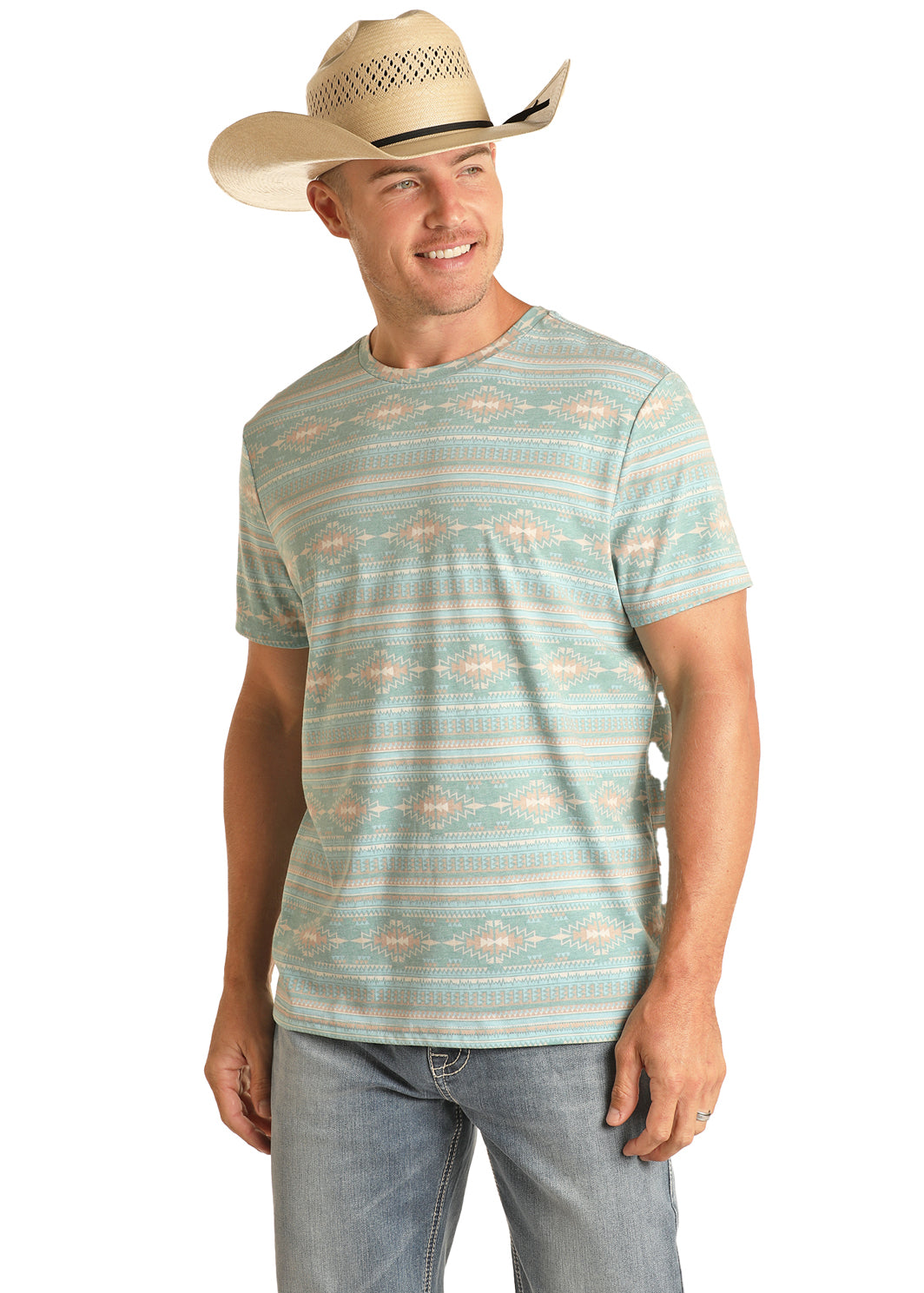 Rock & Roll Aztec Print Tee Aqua