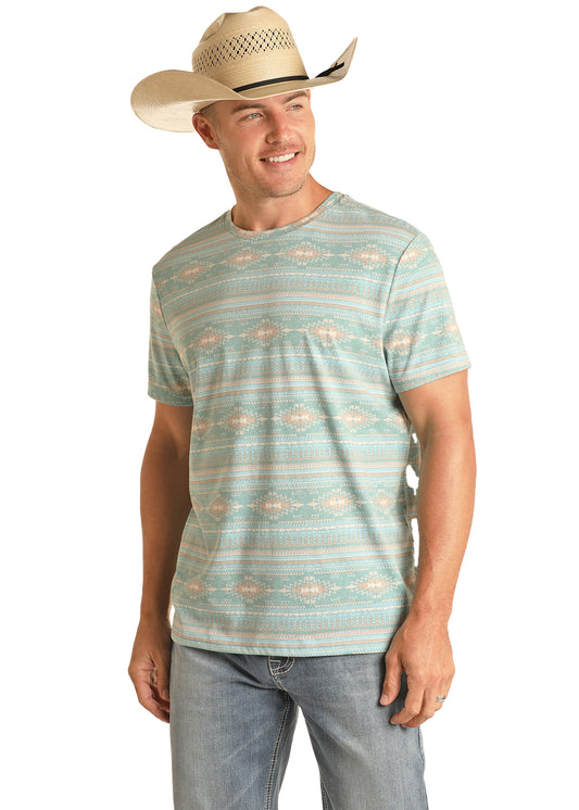 Rock & Roll Aztec Print Tee Aqua