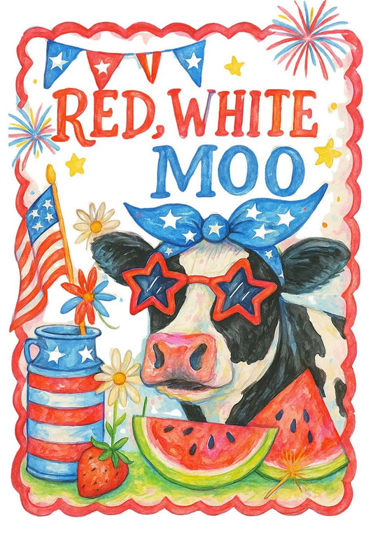 Charleston Red, White & Moo Garden Flag
