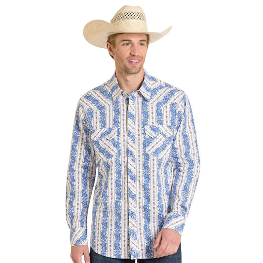 Rock & Roll Pasiley Striped Printed Snap Shirt