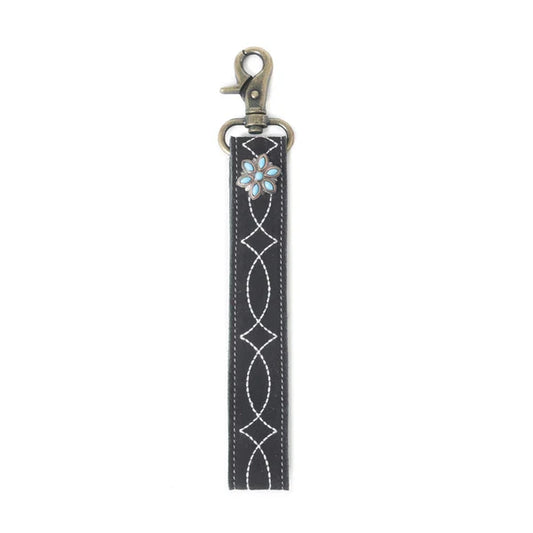 Myra Rodeo Rose Leather Key Fob in Black