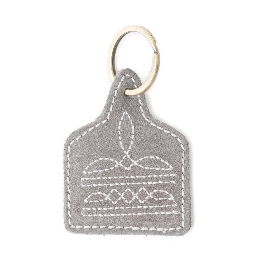 Myra Saddle Mark Embroidered Leather Key Fob in Grey