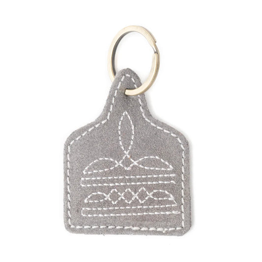 Myra Saddle Mark Embroidered Leather Key Fob in Grey