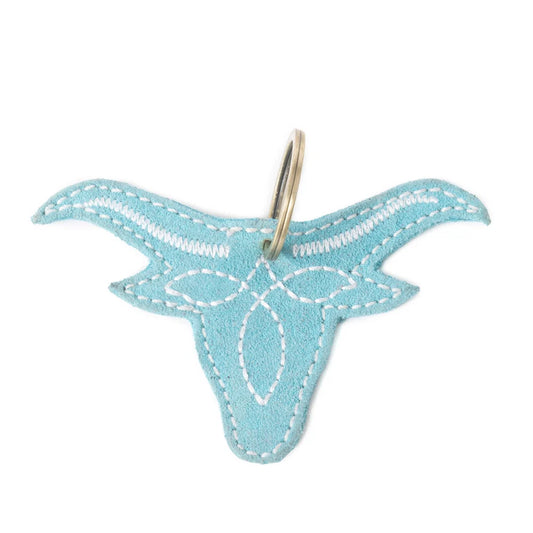 Myra Longhorn Charm Leather Key Fob in Turquoise
