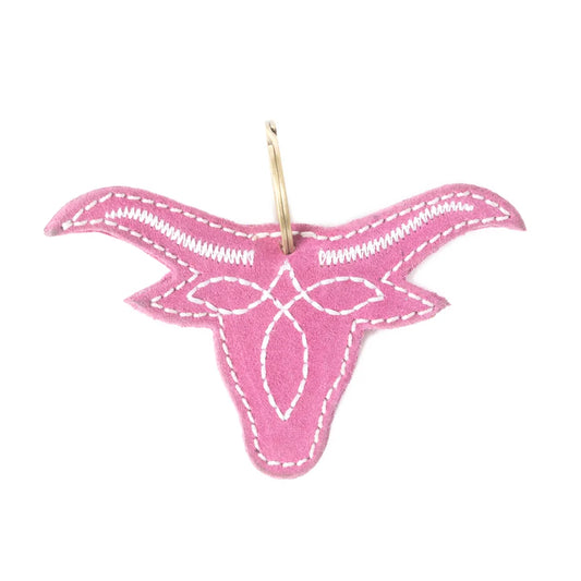 Myra Longhorn Charm Leather Key Fob in Pink