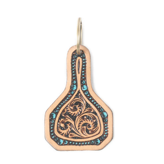 Myra Meadow Drop Tooled Leather Key Fob Vintage Brown