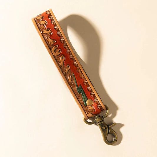 Myra Canyon Pass Handtooled Leather Key Fob Amber