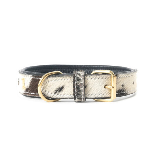 Myra Prairie Paws Studded Hairon Dog Collar in Ash & Ivory