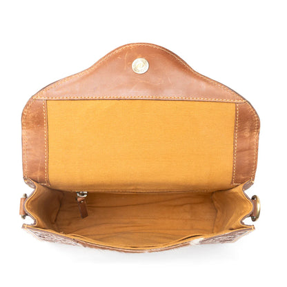 Myra Copper Charm Handtooled Earthen Hide & Whisper White