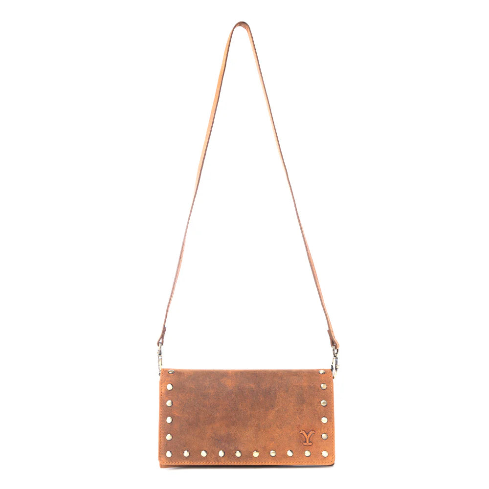 Myra Yellowstone Caldera Leather Wallet With Rivets Brown