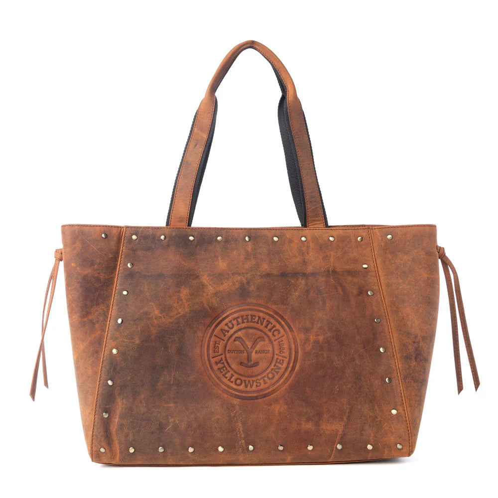 Myra Yellowstone Legacy Studded Leather Tote In Amber