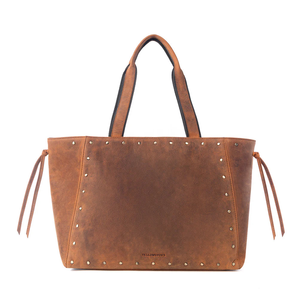 Myra Yellowstone Legacy Studded Leather Tote In Amber