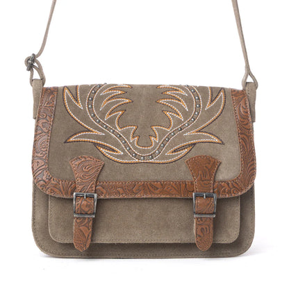 Myra Amberwood Suede Leather Boot Embroidered Bag In Olive