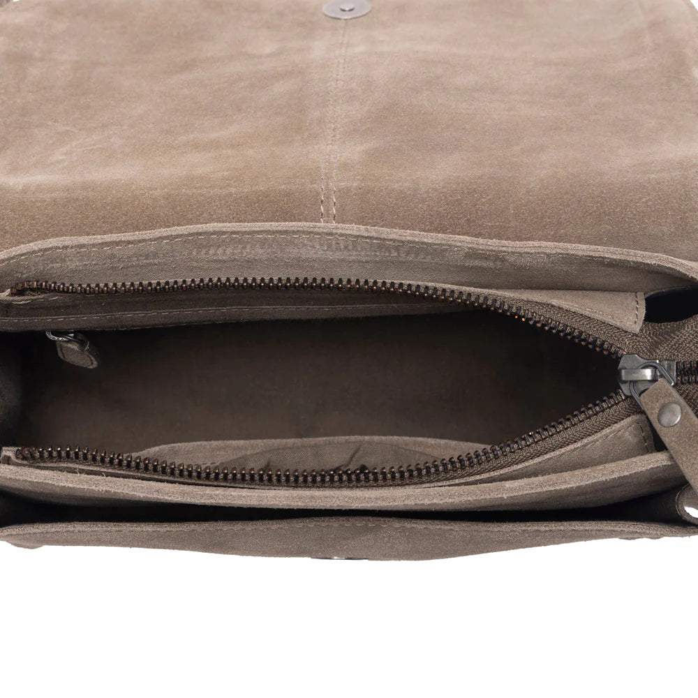 Myra Amberwood Suede Leather Boot Embroidered Bag In Olive