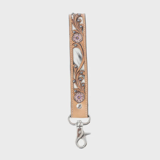 Myra Pasture Petals Handtooled Leather Keyfob In Prairie